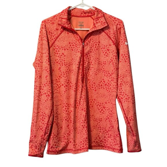 Nike Pro Women’s Large Running Shirt Peach ISH PinkDri-Fit Patterned Quarter Zip - Picture 1 of 14